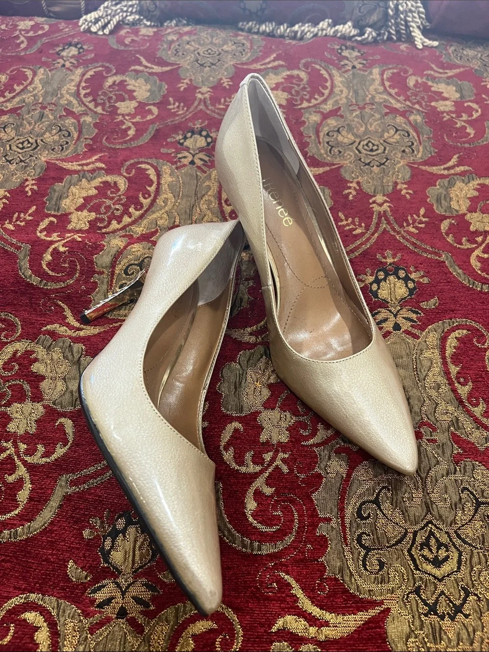 J.Renee Metallic Cream Pointed-Toe Heels
